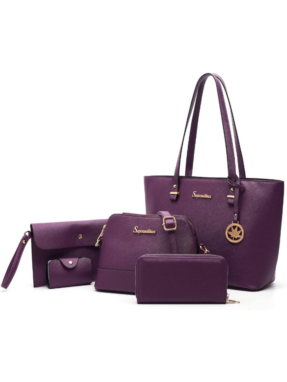 Stylish 5-Piece Women's Shoulder Tote Bag & Satchel Set - Versatile Handbag